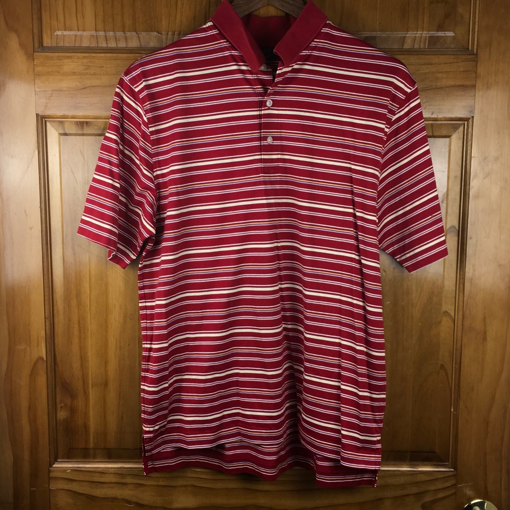 Brooks Brothers 346 Mens Red Striped Mercerized Cotton Polo Shirt Size M